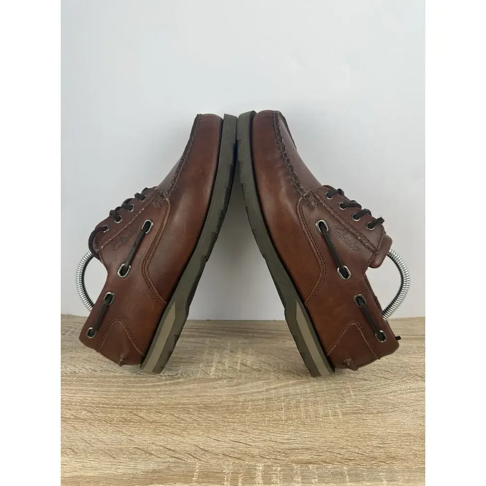Clarks Active Air Men’s Brown Leather Boat Shoes Moc Toe Lace Up US 9 EU 42